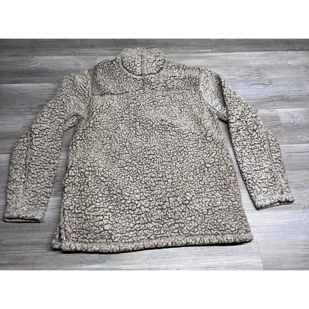 Grizzly Sherpa Mens 1/4 Zip Pullover Sweater Jacket Sz M Beige White Long Sleeve